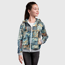 Толстовка на молнии детская Деним пэчворк-ржавчина, цвет: 3D-меланж — фото 2