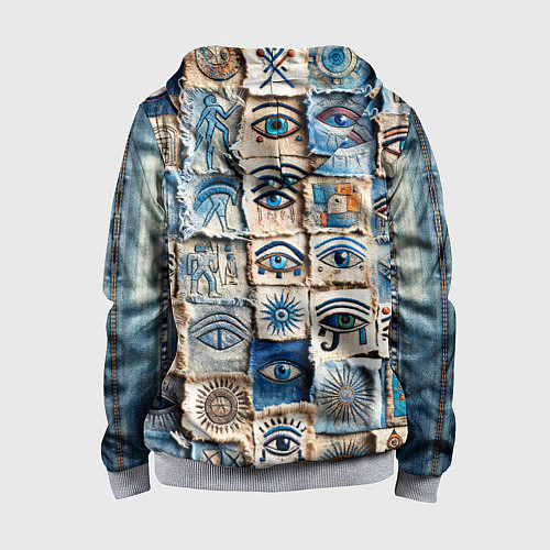 Детская толстовка на молнии Глаза на пэчворк дениме / 3D-Меланж – фото 2