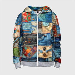 Детская толстовка на молнии Vanguard denim patchwork - ai art