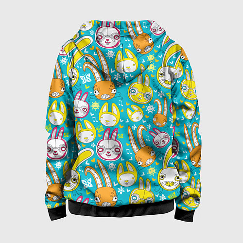 Детская толстовка на молнии Разноцветные зайцы / 3D-Черный – фото 2