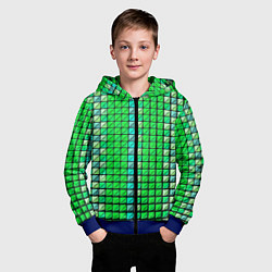 Толстовка на молнии детская Зелёные плитки и чёрная обводка, цвет: 3D-синий — фото 2