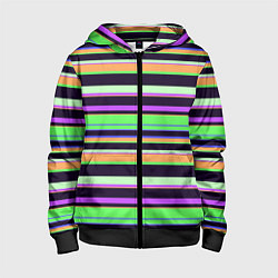 Толстовка на молнии детская Зелёно-фиолетовый полосатый, цвет: 3D-черный