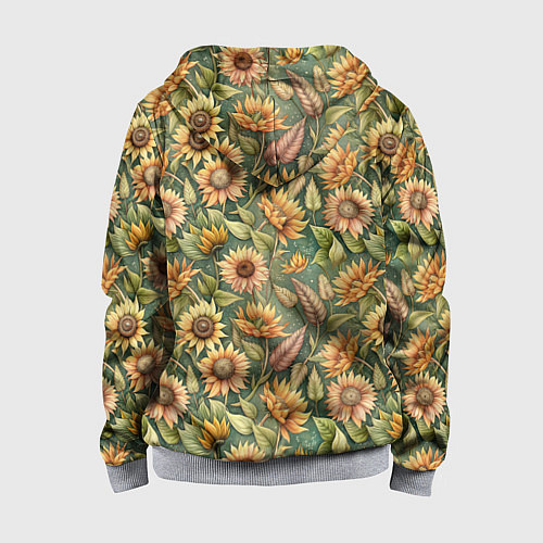 Детская толстовка на молнии Желтые подсолнухи и пшеница / 3D-Меланж – фото 2