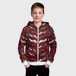 Толстовка на молнии детская Агрессивный чёрно-красный паттерн, цвет: 3D-белый — фото 2