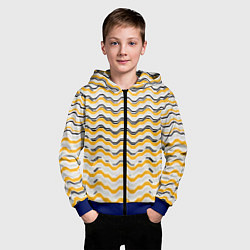 Толстовка на молнии детская Чёрные и жёлтые полосы на белом фоне, цвет: 3D-синий — фото 2