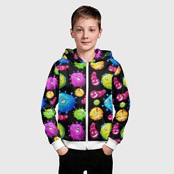 Толстовка на молнии детская Смешные бактерии паттерн, цвет: 3D-белый — фото 2
