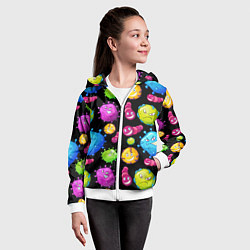 Толстовка на молнии детская Смешные бактерии паттерн, цвет: 3D-белый — фото 2