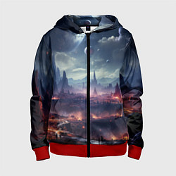 Толстовка на молнии детская Фантастическая планета внутри космоса, цвет: 3D-красный