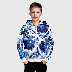 Толстовка на молнии детская Гжель акварель, цвет: 3D-белый — фото 2