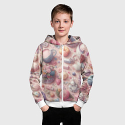 Толстовка на молнии детская Акварельный фон в пастельных тонах, цвет: 3D-белый — фото 2