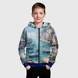 Толстовка на молнии детская Гавань с лодками, цвет: 3D-синий — фото 2