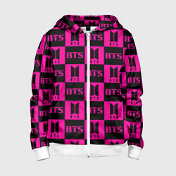 Толстовка на молнии детская BTS pattern pink logo, цвет: 3D-белый