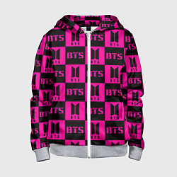 Толстовка на молнии детская BTS pattern pink logo, цвет: 3D-меланж