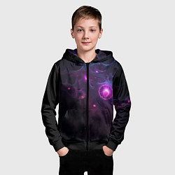 Толстовка на молнии детская Космическая объемная абстракция с фиолетовым свече, цвет: 3D-черный — фото 2