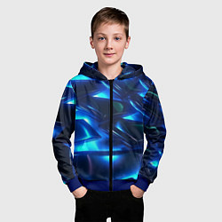 Толстовка на молнии детская Синие абстрактные неоновые плиты, цвет: 3D-синий — фото 2