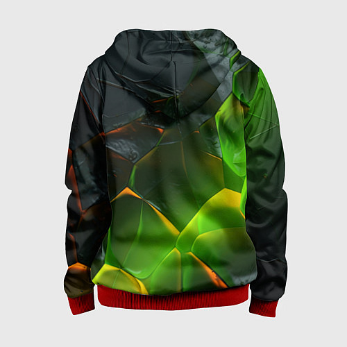 Детская толстовка на молнии Зеленая абстрактная неоновая текстура / 3D-Красный – фото 2