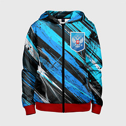 Толстовка на молнии детская Герб России на абстрактном синем фоне, цвет: 3D-красный