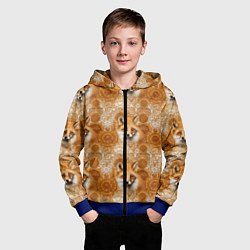 Толстовка на молнии детская Лакшери паттерн с золотыми лисицами, цвет: 3D-синий — фото 2