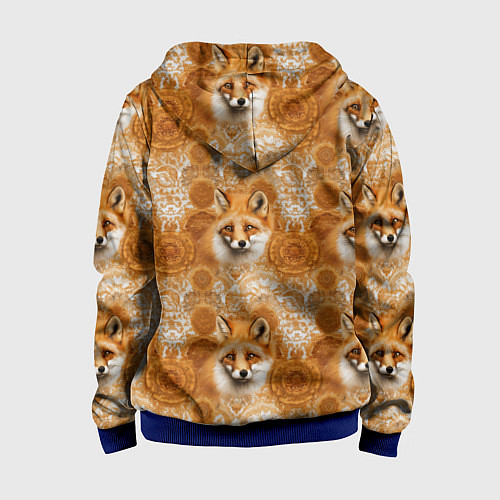 Детская толстовка на молнии Лакшери паттерн с золотыми лисицами / 3D-Синий – фото 2