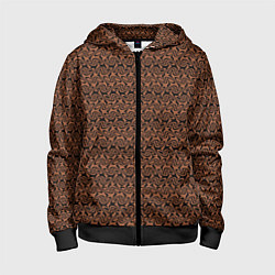 Толстовка на молнии детская Коричневый узоры, цвет: 3D-черный