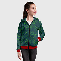 Толстовка на молнии детская Зелёный неоновый паттерн, цвет: 3D-красный — фото 2