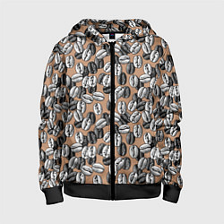 Толстовка на молнии детская Кофейные зерна узор, цвет: 3D-черный