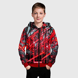 Толстовка на молнии детская Красно-белая абстракция, цвет: 3D-красный — фото 2