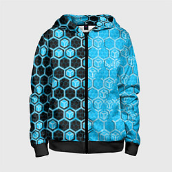 Детская толстовка на молнии Техно-киберпанк шестиугольники голубой и чёрный