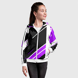 Толстовка на молнии детская Бело-фиолетовые полосы на чёрном фоне, цвет: 3D-белый — фото 2