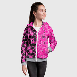 Толстовка на молнии детская Техно-киберпанк шестиугольники розовый и чёрный с, цвет: 3D-меланж — фото 2