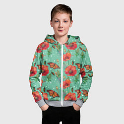 Толстовка на молнии детская Красные маки и бабочка монарх, цвет: 3D-меланж — фото 2