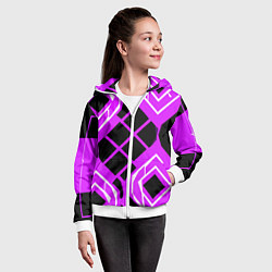 Толстовка на молнии детская Чёрные квадраты и белые полосы на фиолетовом фоне, цвет: 3D-белый — фото 2
