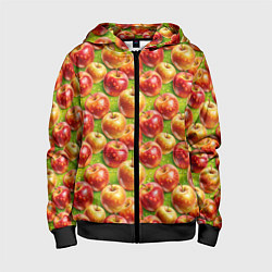 Толстовка на молнии детская Вкусные яблоки паттерн, цвет: 3D-черный