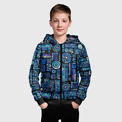 Толстовка на молнии детская Этнический неоновый орнамент, цвет: 3D-черный — фото 2