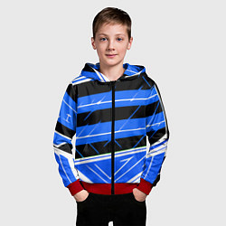 Толстовка на молнии детская Чёрно-белые полосы на синем фоне, цвет: 3D-красный — фото 2