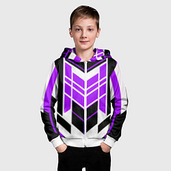 Толстовка на молнии детская Purple and black stripes on a white background, цвет: 3D-белый — фото 2