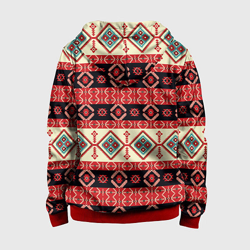 Детская толстовка на молнии Этнический геометрический узор / 3D-Красный – фото 2