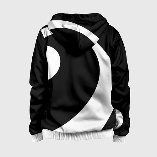 Детская толстовка на молнии Скрипичный и басовый ключи - белые на чёрном / 3D-Белый – фото 2