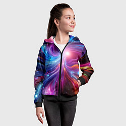 Толстовка на молнии детская Неоновая абстракция - нейросеть, цвет: 3D-черный — фото 2