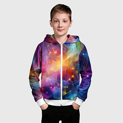 Толстовка на молнии детская Геометрический неоновый космос - нейросеть, цвет: 3D-белый — фото 2