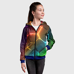Толстовка на молнии детская Радужные неоновые плиты в разломе, цвет: 3D-синий — фото 2
