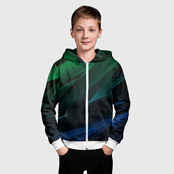 Толстовка на молнии детская Зелено-синие абстрактные объемные полосы, цвет: 3D-белый — фото 2