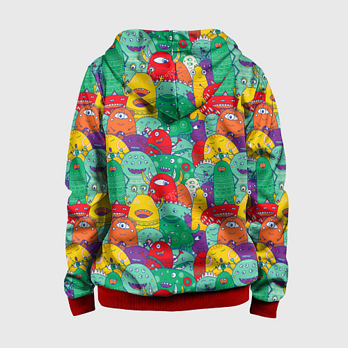 Детская толстовка на молнии Разноцветные монстрики / 3D-Красный – фото 2
