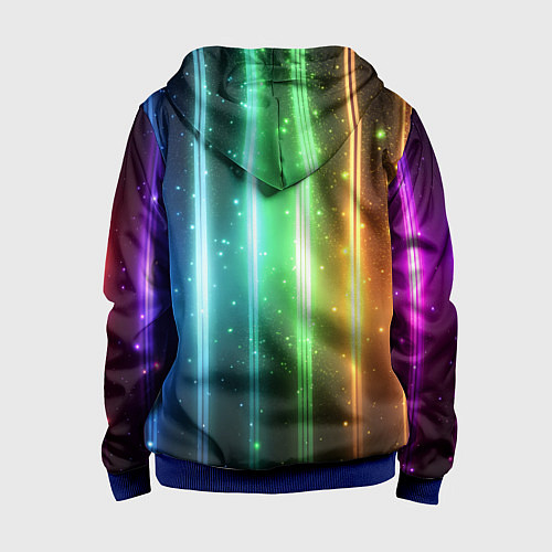 Детская толстовка на молнии Светящиеся яркие неоновые полосы в космосе / 3D-Синий – фото 2