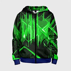 Детская толстовка на молнии Зелёная агрессивная абстракция на чёрном фоне