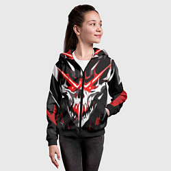 Толстовка на молнии детская Абстрактный белый череп и красные полосы, цвет: 3D-черный — фото 2