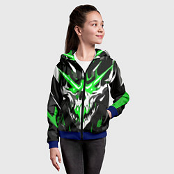 Толстовка на молнии детская Абстрактный белый череп и зелёные полосы, цвет: 3D-синий — фото 2