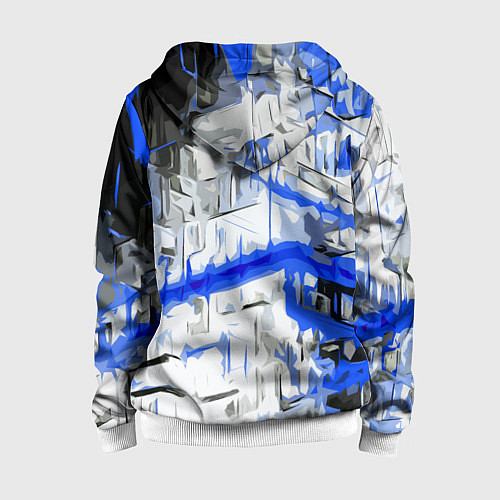 Детская толстовка на молнии Сине-белая абстракция на чёрном фоне / 3D-Белый – фото 2