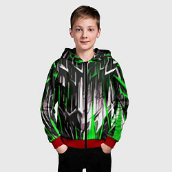 Толстовка на молнии детская Зелёно-белые вертикальные полосы на чёрном фоне, цвет: 3D-красный — фото 2