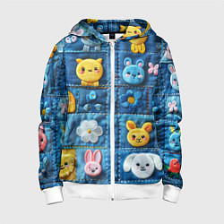 Толстовка на молнии детская Зайчата на пэчворк, цвет: 3D-белый